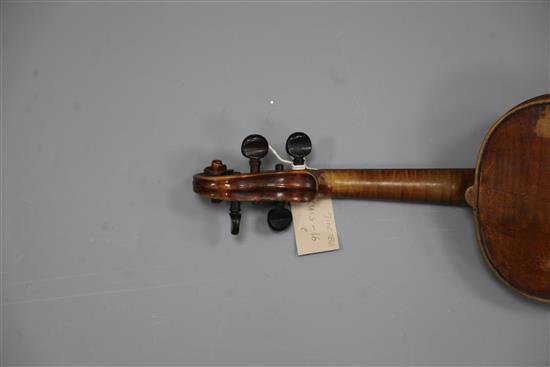 A violin with one piece back, bearing label for Franciscus Gobetti Veneliis 1703, overall 23in., cased